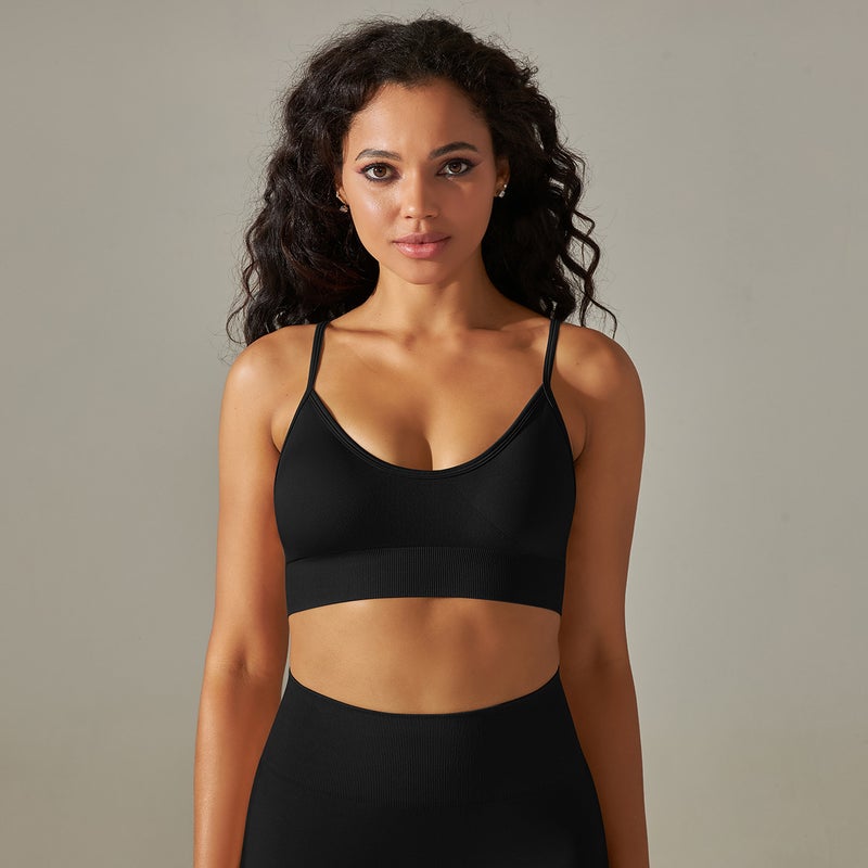 Seamless Knitted Solid Color Sports Bra with Back Support, Wire-Free for Running, Fitness &  Yoga - Image 2