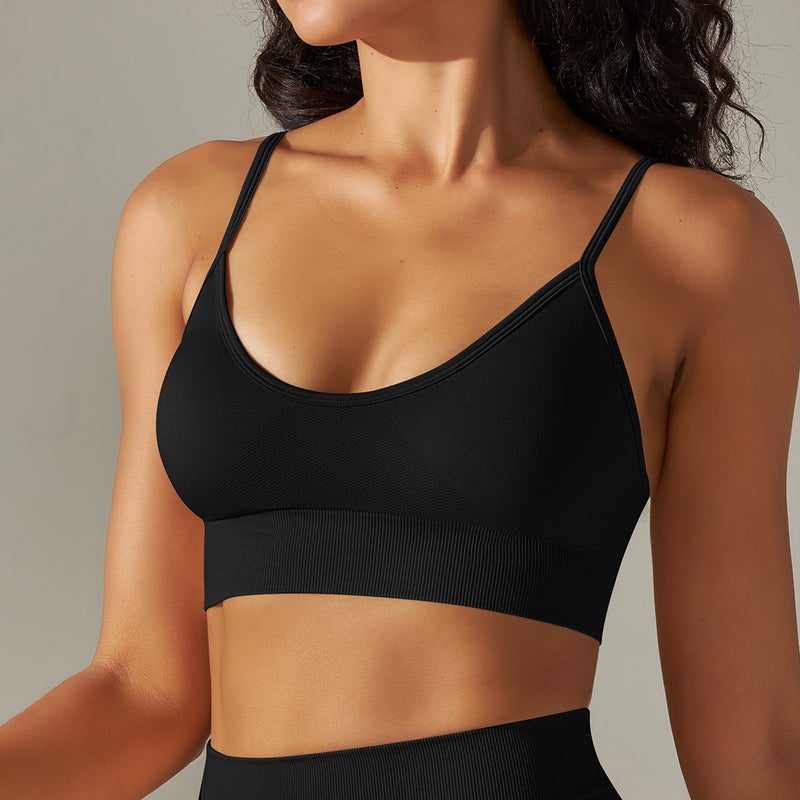 Seamless Knitted Solid Color Sports Bra with Back Support, Wire-Free for Running, Fitness &  Yoga - Image 1