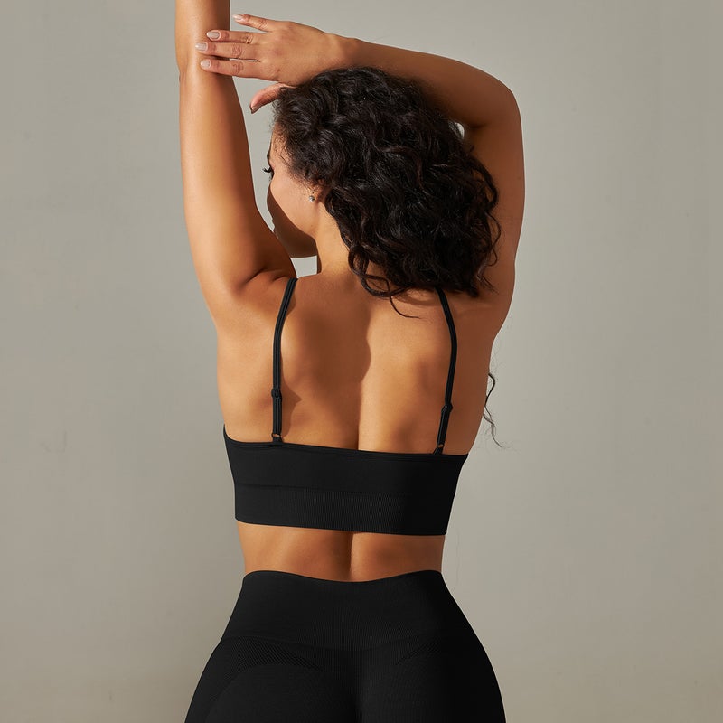 Seamless Knitted Solid Color Sports Bra with Back Support, Wire-Free for Running, Fitness &  Yoga - Image 4