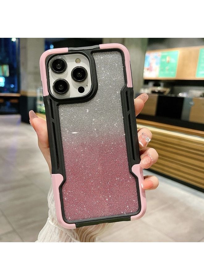 Generic Case Cover For iPhone 13 Armor Acrylic 3 in 1 Gradient Glitter Powder Phone Case Pink 