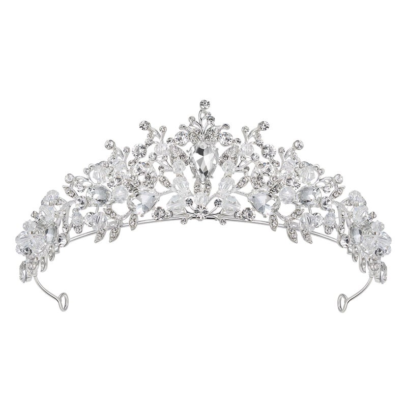 SWEETV Jeweled Wedding Tiaras and Crowns for Women, Metal Princess Tiara Queen Crown for Bride, Bridal Headpieces for Birthday Quinceanera Pageant Prom, Silver - Image 1