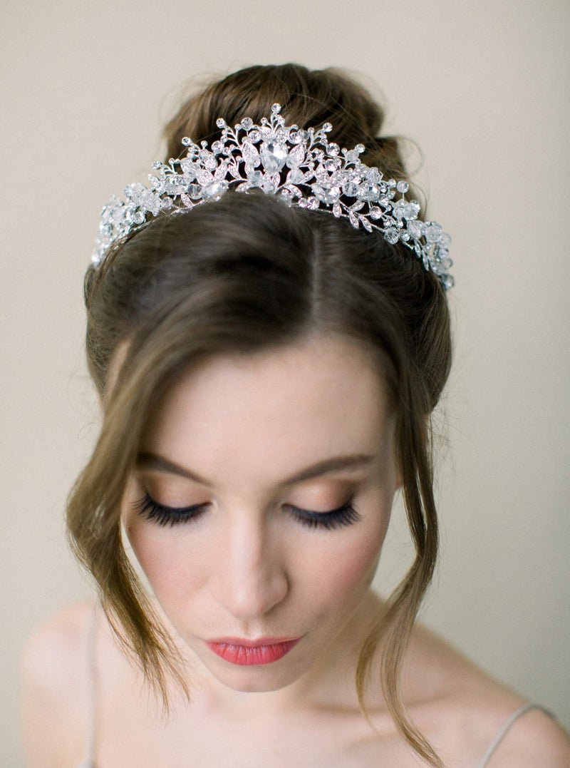 SWEETV Jeweled Wedding Tiaras and Crowns for Women, Metal Princess Tiara Queen Crown for Bride, Bridal Headpieces for Birthday Quinceanera Pageant Prom, Silver - Image 3