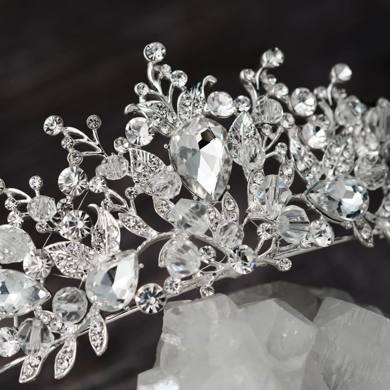 SWEETV Jeweled Wedding Tiaras and Crowns for Women, Metal Princess Tiara Queen Crown for Bride, Bridal Headpieces for Birthday Quinceanera Pageant Prom, Silver - Image 5