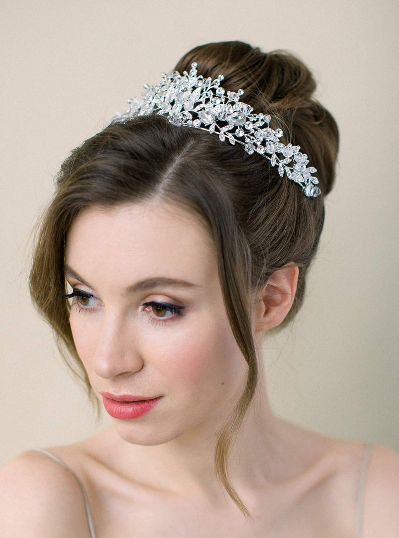 SWEETV Jeweled Wedding Tiaras and Crowns for Women, Metal Princess Tiara Queen Crown for Bride, Bridal Headpieces for Birthday Quinceanera Pageant Prom, Silver - Image 4