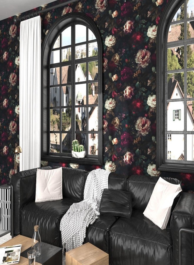 Fvlow Dark Flower Wallpaper Floral Peel and Stick 17.4" x 118" Vintage Contact Paper Waterproof Self Adhesive Covering for Bedroom Cabinet Bathroom Home Decor - Image 2
