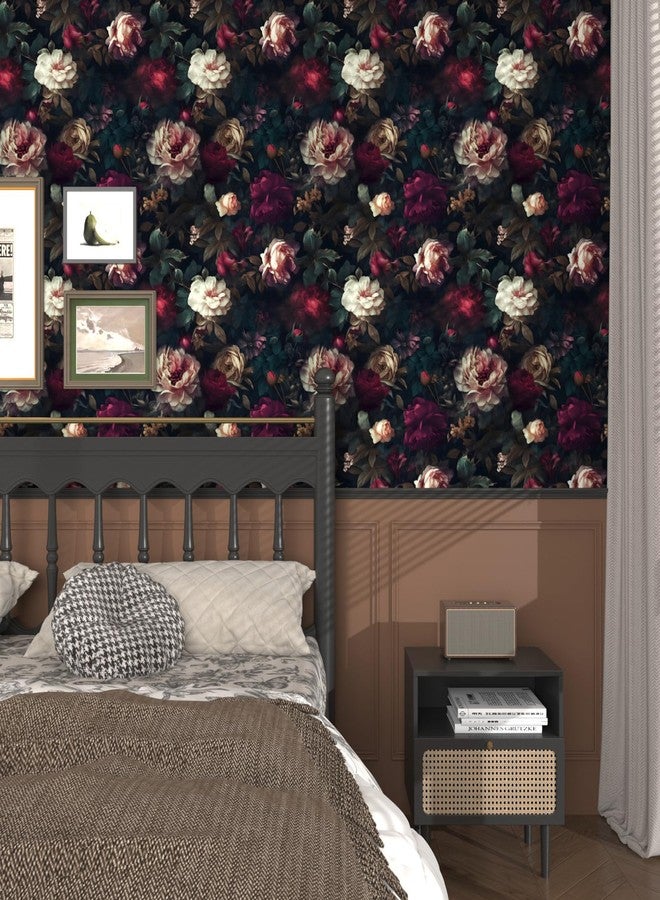 Fvlow Dark Flower Wallpaper Floral Peel and Stick 17.4" x 118" Vintage Contact Paper Waterproof Self Adhesive Covering for Bedroom Cabinet Bathroom Home Decor - Image 5