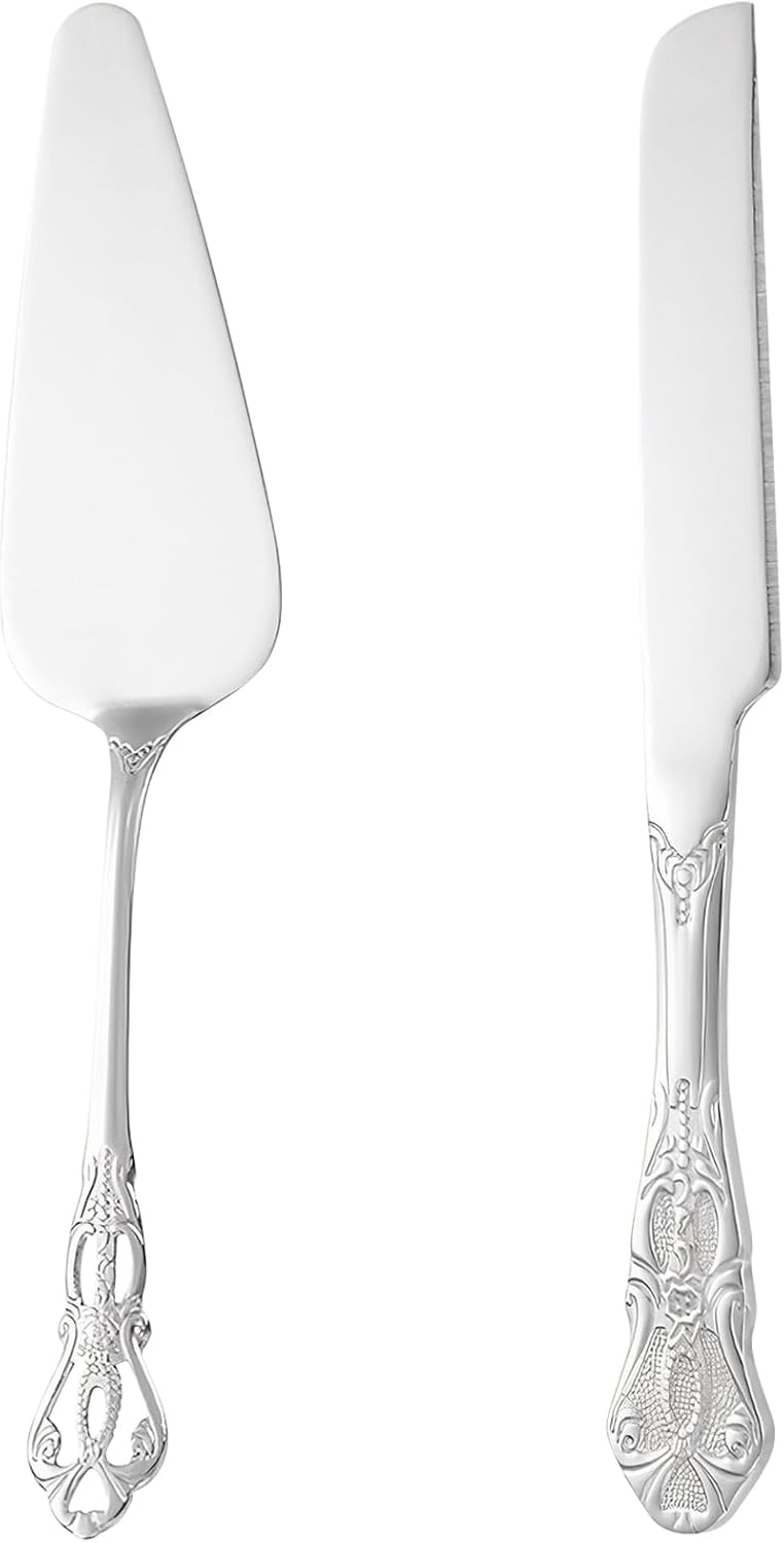 BOSREROY Engraved Design Gold Wedding Cake Knife and Server Set, Personalized, Elegant Hollowed Handle for Cutting, Great for Celebration and Wedding Events - Image 1