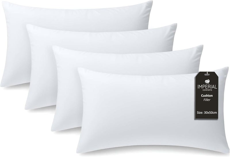 Imperial Comforts® Premium Cushion Inner Pads (Pack of 4), 30 x 50 cm (12" x 20") Throw Pillow Cushion Stuffer Inserts, Hollowfibre Pillows (White) - Image 1