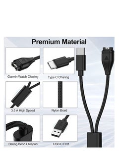 Y&D Charger Cable 2 in 1 Compatible for Garmin Vivoactive 3 4 4S Fenix 7 7S 7X 6 6S 6X Venu Plus Sq Forerunner 55 45 Instinct Type C Charging Cord Smartphone 120cm  - Image 3