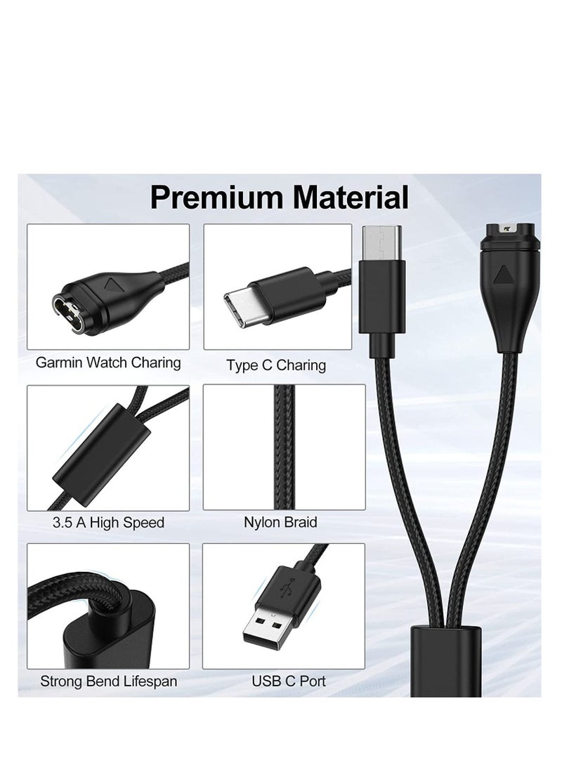 واي آند دي Charger Cable 2 in 1 Compatible for Garmin Vivoactive 3 4 4S Fenix 7 7S 7X 6 6S 6X Venu Plus Sq Forerunner 55 45 Instinct Type C Charging Cord Smartphone 120cm  - Image 3