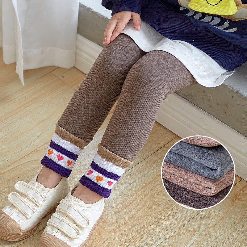 Children'S Pantyhose Baby Can Open Crotch Outer Wear Lambswool Thickened Fleece-Lined Baby Cropped Leggings Women - Image 1
