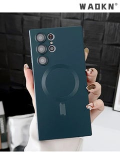 WAOKN Magsafe Samsung Galaxy S23 Ultra Mobile Phone Case Magnetic Absorption Wireless Charging with Lens Film Soft Cover Green  - Image 3