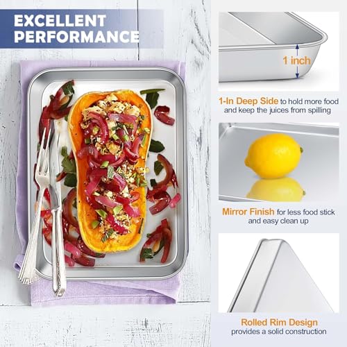 Snevad Toaster Oven Pan Tray with Baking Sheet Cooling Rack Healthy & Non Toxic, Rust Free & Easy Clean - Dishwasher Safe Stainless Steel Toaster Ovenware Broiler Pan, Cooking/Roasting Sheet Tray - Image 2