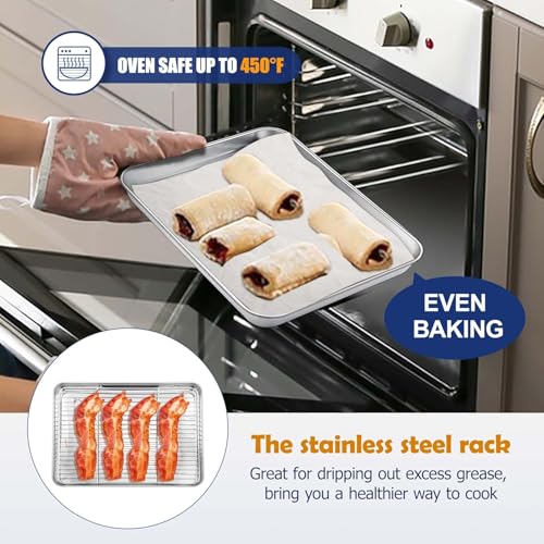 Snevad Toaster Oven Pan Tray with Baking Sheet Cooling Rack Healthy & Non Toxic, Rust Free & Easy Clean - Dishwasher Safe Stainless Steel Toaster Ovenware Broiler Pan, Cooking/Roasting Sheet Tray - Image 4