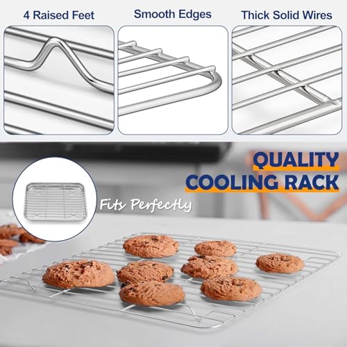 Snevad Toaster Oven Pan Tray with Baking Sheet Cooling Rack Healthy & Non Toxic, Rust Free & Easy Clean - Dishwasher Safe Stainless Steel Toaster Ovenware Broiler Pan, Cooking/Roasting Sheet Tray - Image 3