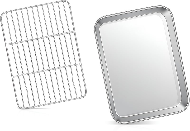 Snevad Toaster Oven Pan Tray with Baking Sheet Cooling Rack Healthy & Non Toxic, Rust Free & Easy Clean - Dishwasher Safe Stainless Steel Toaster Ovenware Broiler Pan, Cooking/Roasting Sheet Tray - Image 1