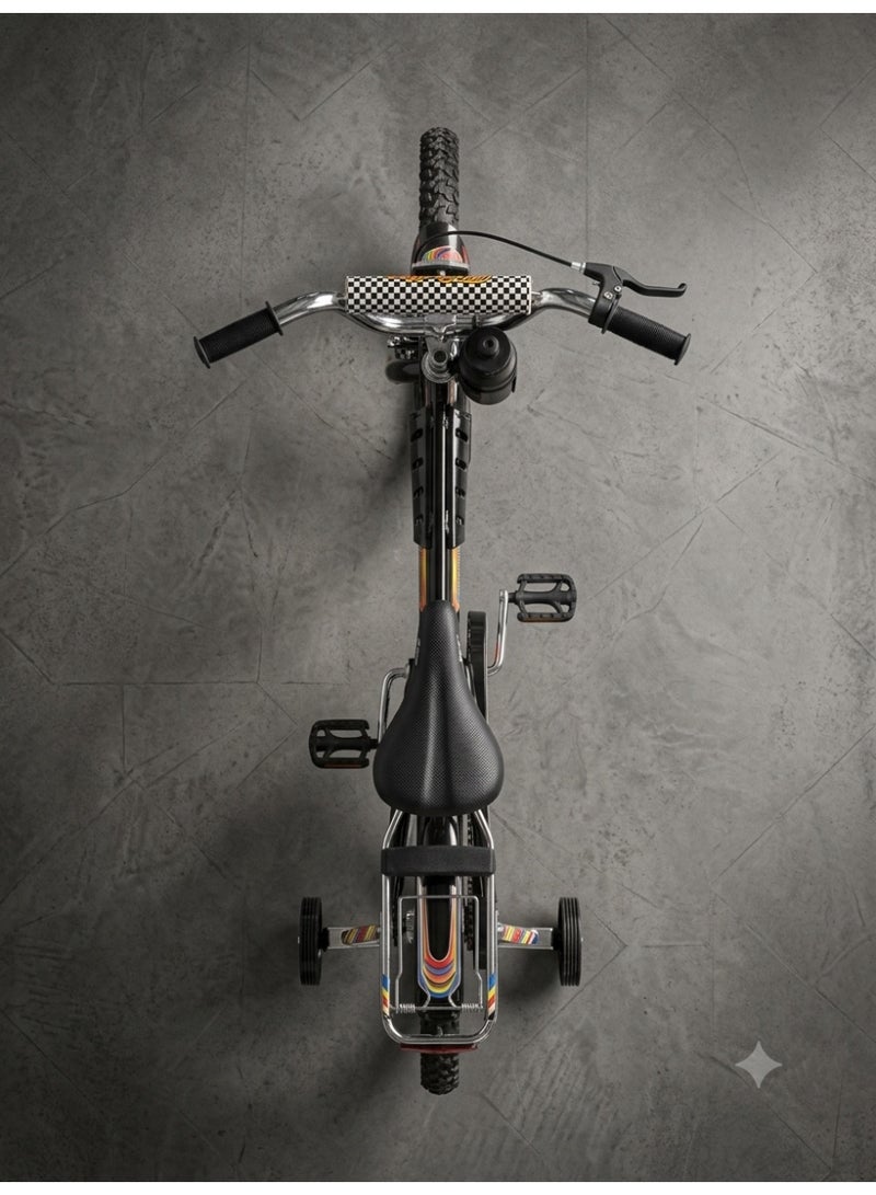 StarKids Rambo Professional 16-inch Kids' Bike featuring a dual-brake system, training wheels, and a rear seat for fun and safe riding adventures. - Image 3