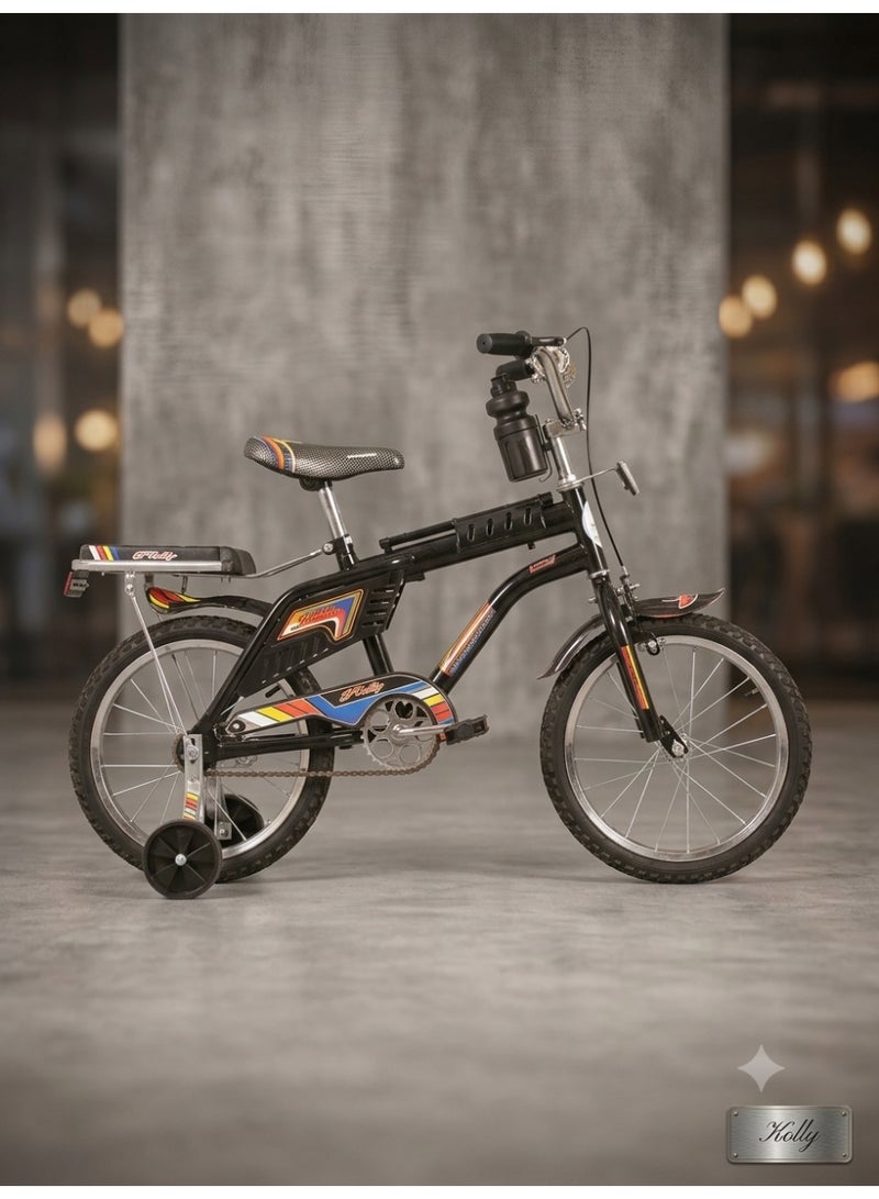 StarKids Rambo Professional 16-inch Kids' Bike featuring a dual-brake system, training wheels, and a rear seat for fun and safe riding adventures. - Image 2