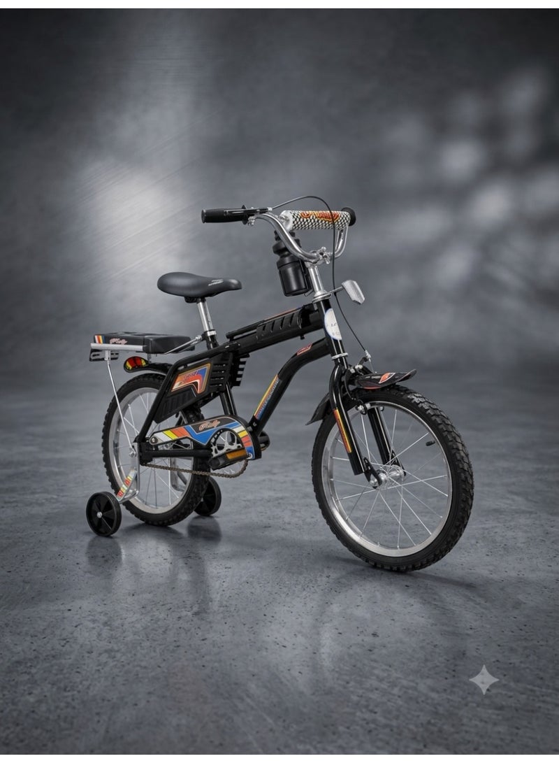 StarKids Rambo Professional 16-inch Kids' Bike featuring a dual-brake system, training wheels, and a rear seat for fun and safe riding adventures. - Image 5