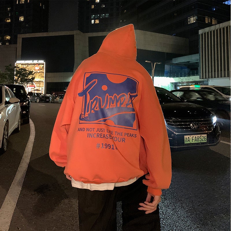 Autumn Winter Plush Hoodie Fashion Sweater Orange fleece-lined  - Image 2