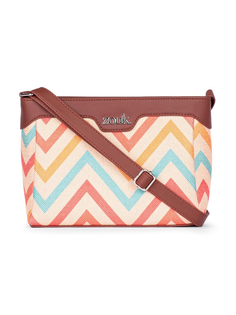 ZOUK حقيبة هارموني متقاطعة من الجلد النباتي المطبوعة مع حزام قابل للتعديل للنساء والفتيات - Image 1