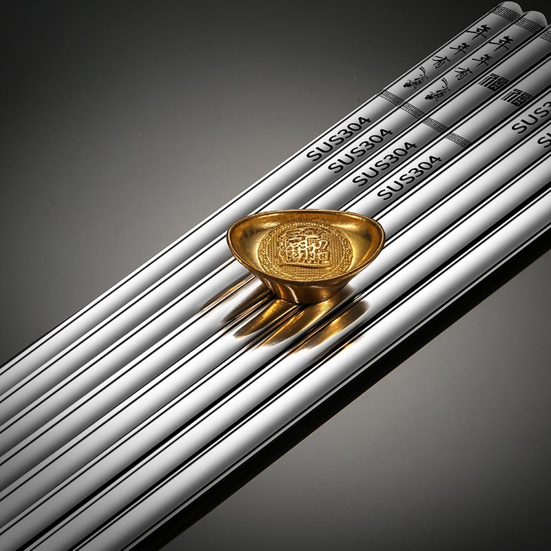 304 Stainless Steel Chopsticks Tableware, 6Cm Square Chopsticks With Patterned Cloth Handle, Chinese Style, Manufacturer, Square Head, Non-Slip - Image 5