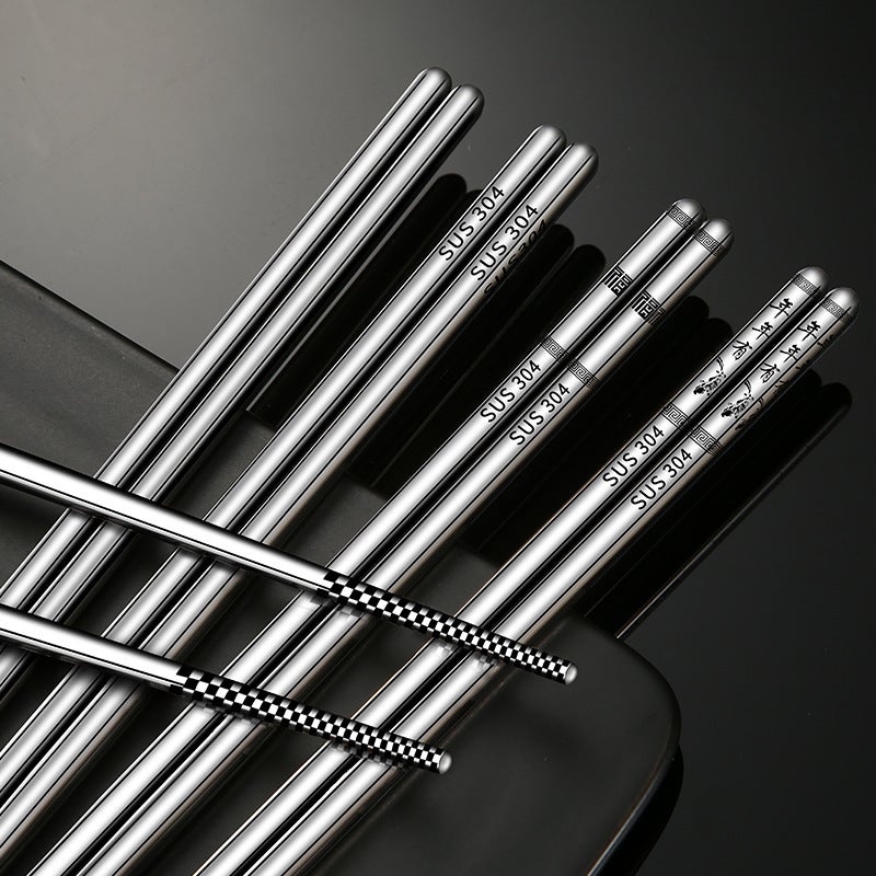 304 Stainless Steel Chopsticks Tableware, 6Cm Square Chopsticks With Patterned Cloth Handle, Chinese Style, Manufacturer, Square Head, Non-Slip - Image 3