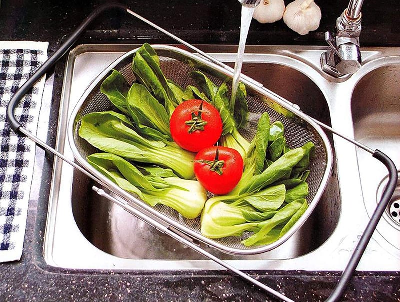 Snevad Colander Strainer Basket with Rubber GripVegetable Fruit Colanders Strainers Over Sink Stainless Steel Adjustable Colander Strainer Basket for Food Pasta Rinse Kitchen Sink - Image 3