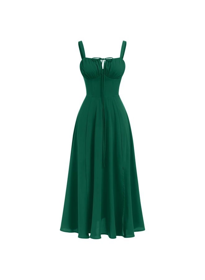 AGYMNX Women's Floral Corset Dress Formal Cocktail Dresses Going Out Casual Sundress Split Thigh Spaghetti Strap Vintage Dress, Green, M - Image 1