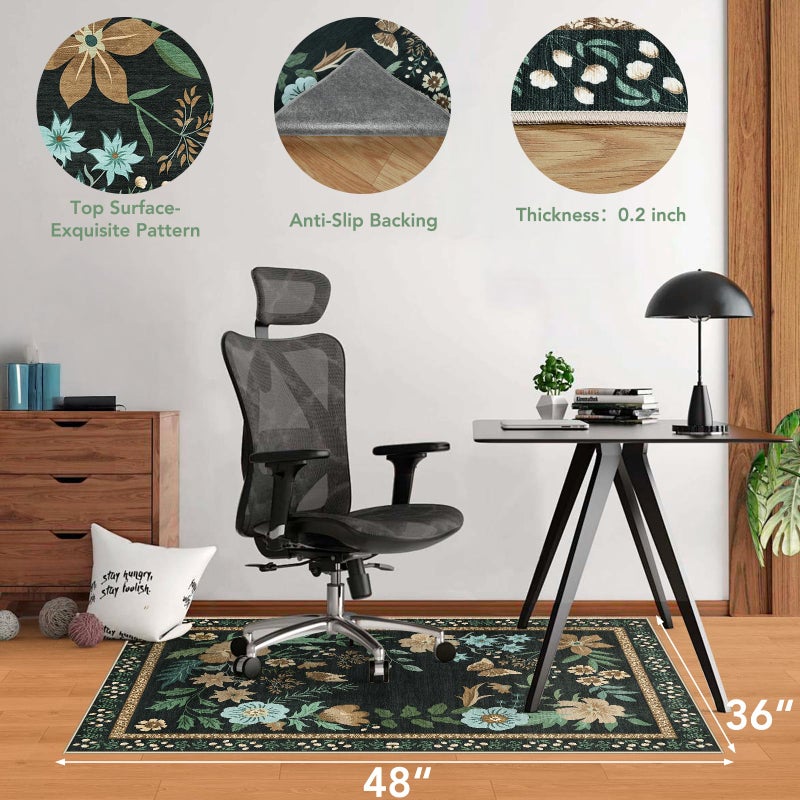 Lreedy Office Chair Mat for Hardwood Floor&Tile Floor,36"x48" Heavy Duty Desk Chair Mat for Hard Floors,Under Desk Rug for Rolling Computer Chair,Anti Slip,Low Pile Carpet Floor-Square Frame Colorful Flowers - Image 2