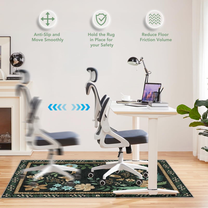 Lreedy Office Chair Mat for Hardwood Floor&Tile Floor,36"x48" Heavy Duty Desk Chair Mat for Hard Floors,Under Desk Rug for Rolling Computer Chair,Anti Slip,Low Pile Carpet Floor-Square Frame Colorful Flowers - Image 4