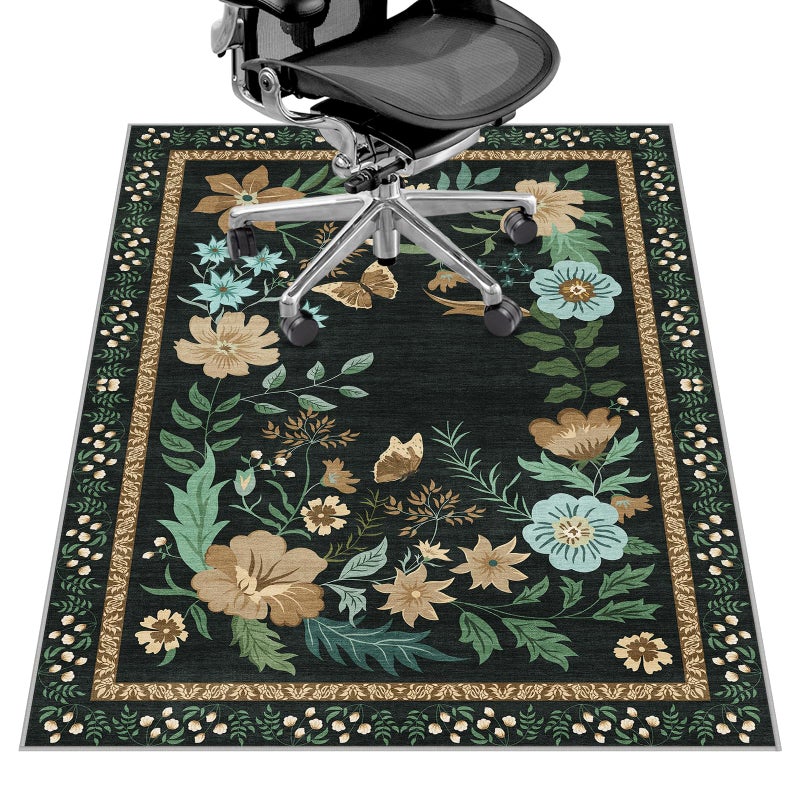 Lreedy Office Chair Mat for Hardwood Floor&Tile Floor,36"x48" Heavy Duty Desk Chair Mat for Hard Floors,Under Desk Rug for Rolling Computer Chair,Anti Slip,Low Pile Carpet Floor-Square Frame Colorful Flowers - Image 1