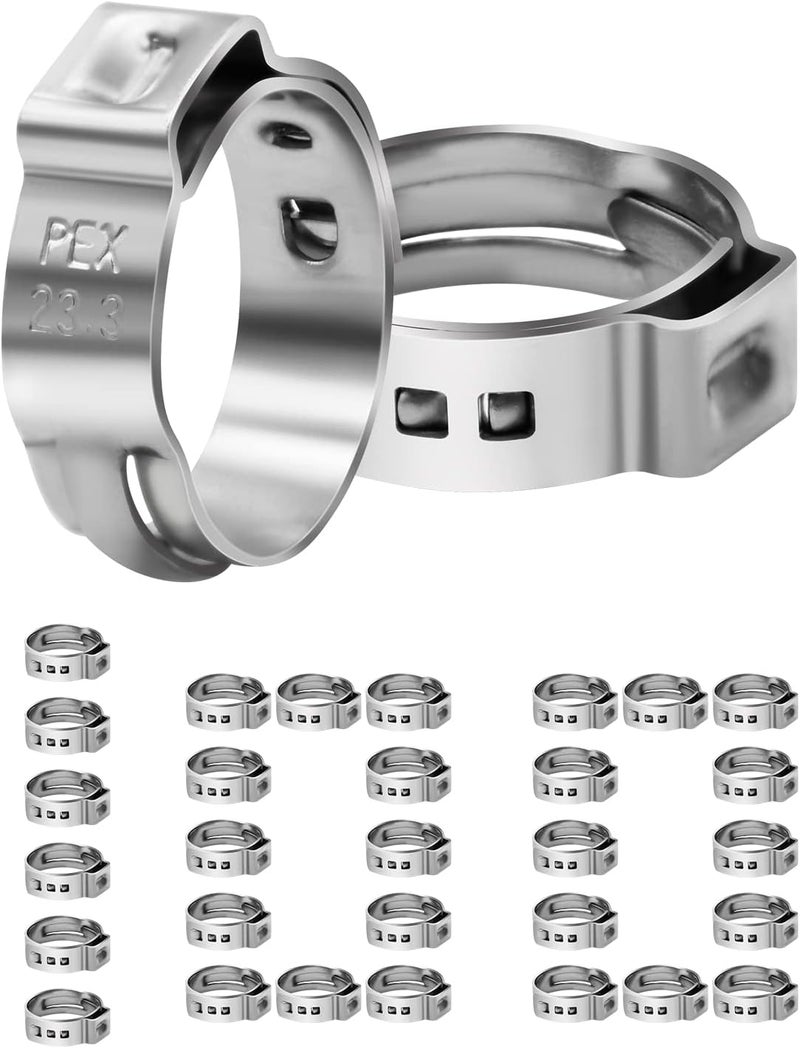 PXZBLG 100 Pack 3/4 Inch PEX Cinch Clamps, Stainless Steel Single Ear Hose Clamps, for PEX Pipe - Image 1