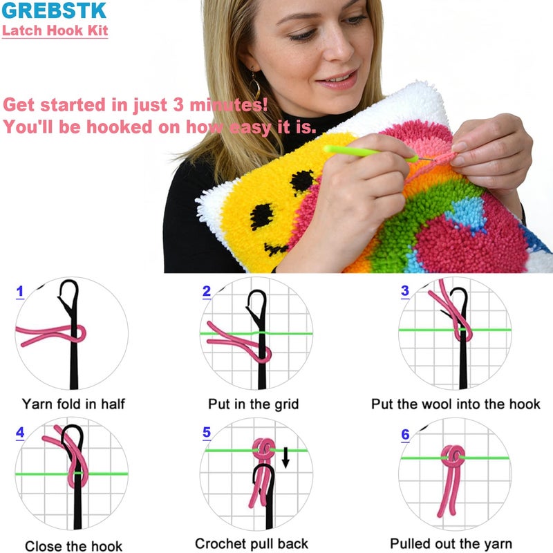 GREBSTK Latch Hook Kit DIY Throw Pillow Cover Sofa Cushion Cover Sun & Rainbow Pattern Paint Cross Stitch 16X16 inch - Image 3