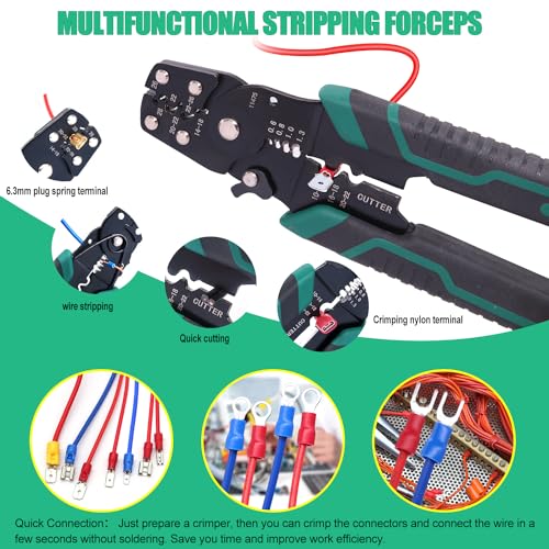Twidec300PCS 16Types Spade Crimp Connectors 28mm48mm63mm Male and Female Connector kit Includes Spade Fork Ring Insulated Wire Crimp Connectors and Wire Crimper Tool with Stripper Cutter - Image 3