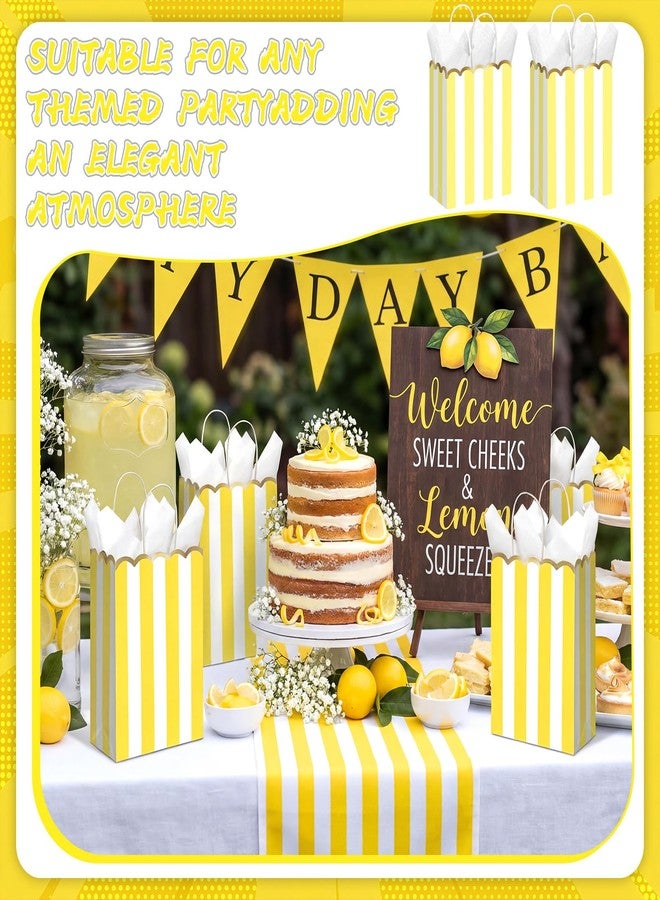 LemonSecret 24 Pcs Lemon Party Favors Yellow and White Striped Gift Bags with Handles Gold Scalloped Edge Candy Goodie Treat Bags for Carnival Party Favors Circus Themed Birthday Supplies - Image 5