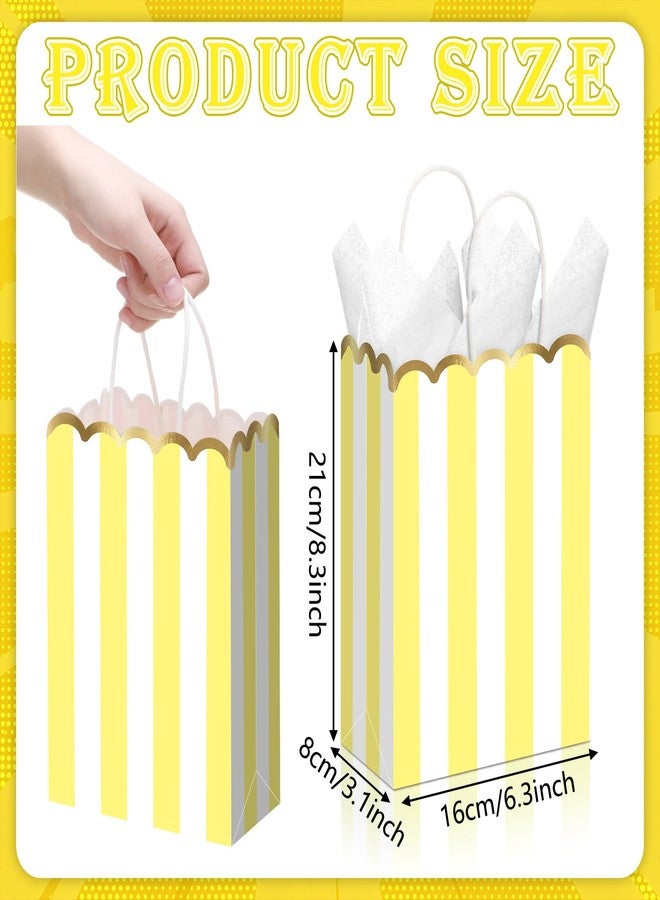 LemonSecret 24 Pcs Lemon Party Favors Yellow and White Striped Gift Bags with Handles Gold Scalloped Edge Candy Goodie Treat Bags for Carnival Party Favors Circus Themed Birthday Supplies - Image 2