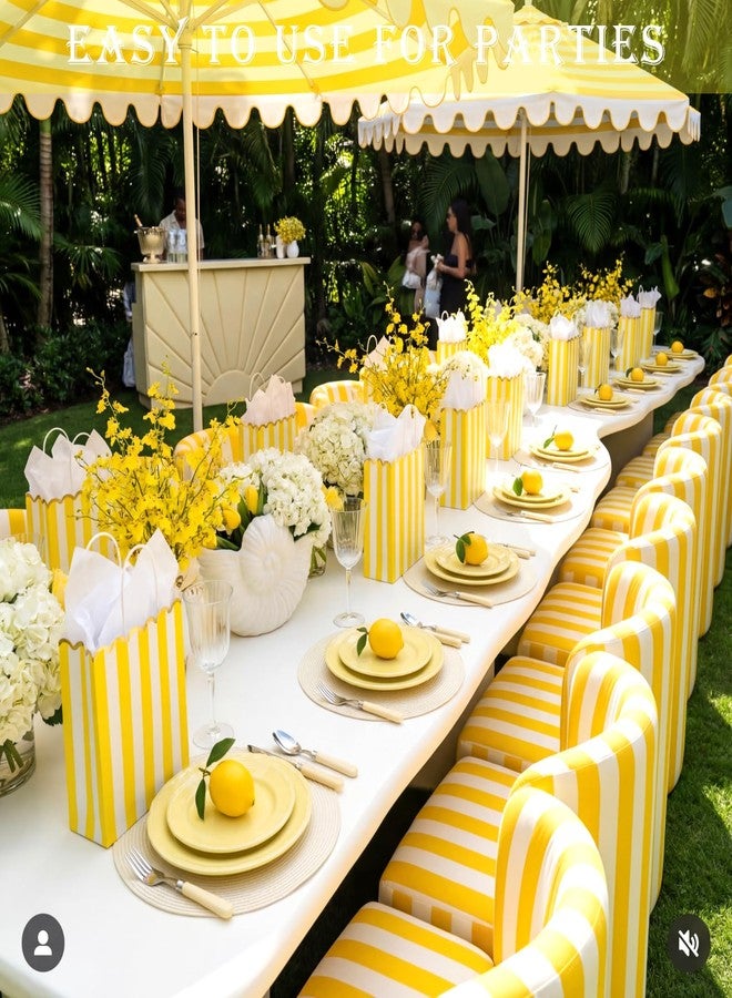 LemonSecret 24 Pcs Lemon Party Favors Yellow and White Striped Gift Bags with Handles Gold Scalloped Edge Candy Goodie Treat Bags for Carnival Party Favors Circus Themed Birthday Supplies - Image 4