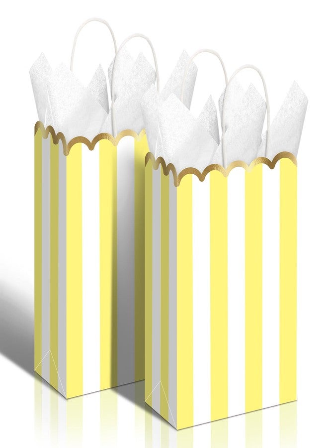 LemonSecret 24 Pcs Lemon Party Favors Yellow and White Striped Gift Bags with Handles Gold Scalloped Edge Candy Goodie Treat Bags for Carnival Party Favors Circus Themed Birthday Supplies - Image 1