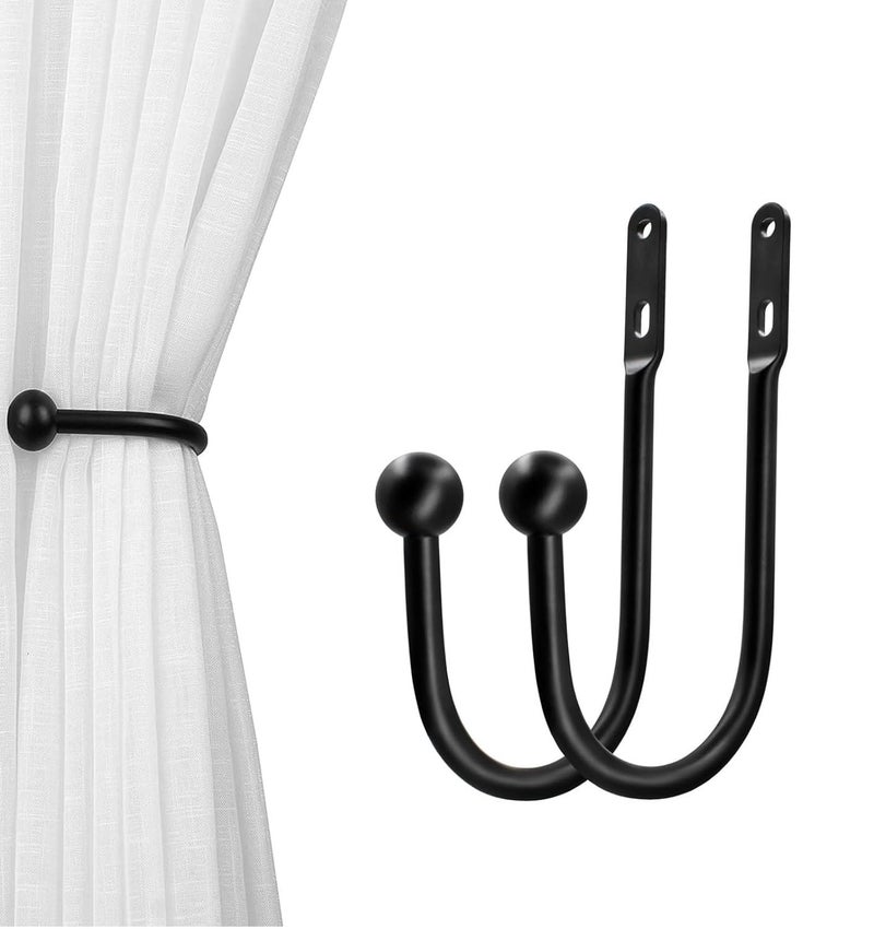 VRSS Wall Mount Curtain Tiebacks Drapery Holdbacks Curtain Holdback Hooks Simple Style 2pcs Black