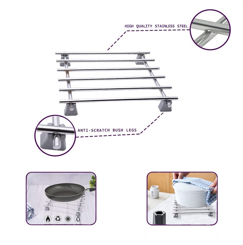 Firis Hot Pot Stand,Hot Mat, Hot Utensil Stand,Steaming Stand, Stainless Steel, 18x18 cm (7x7) (Set of 1) - Image 3