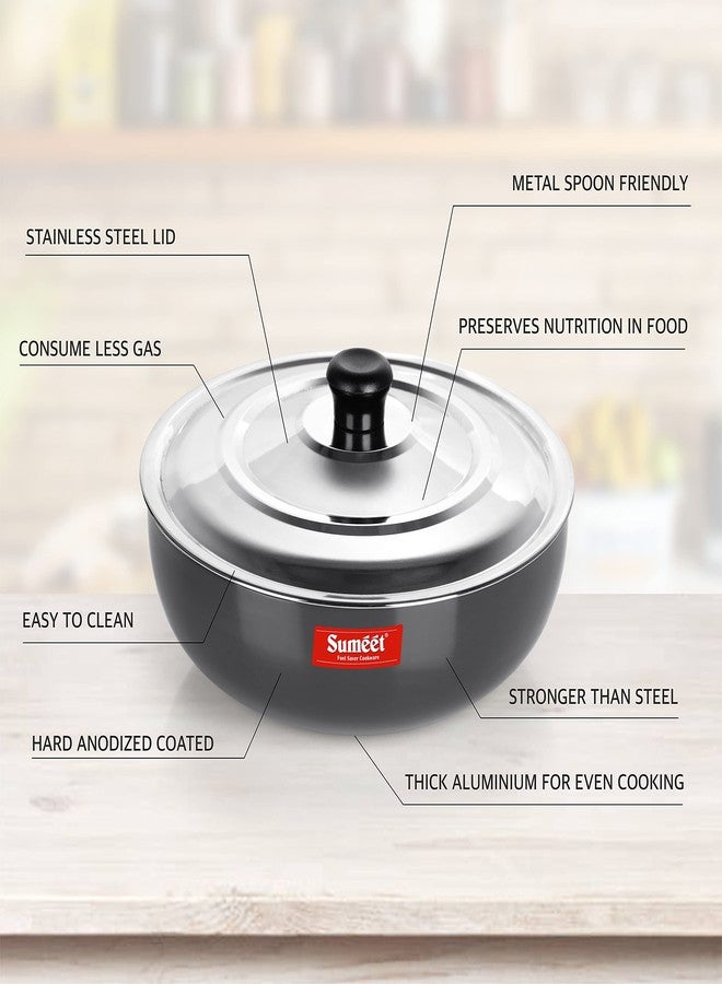 Sumeet 3mm Hard Anodized Deep Tasla with Stainless Steel Lid Size No. - 10 (18.5cm Dia. 1.3L Capacity) - Image 2