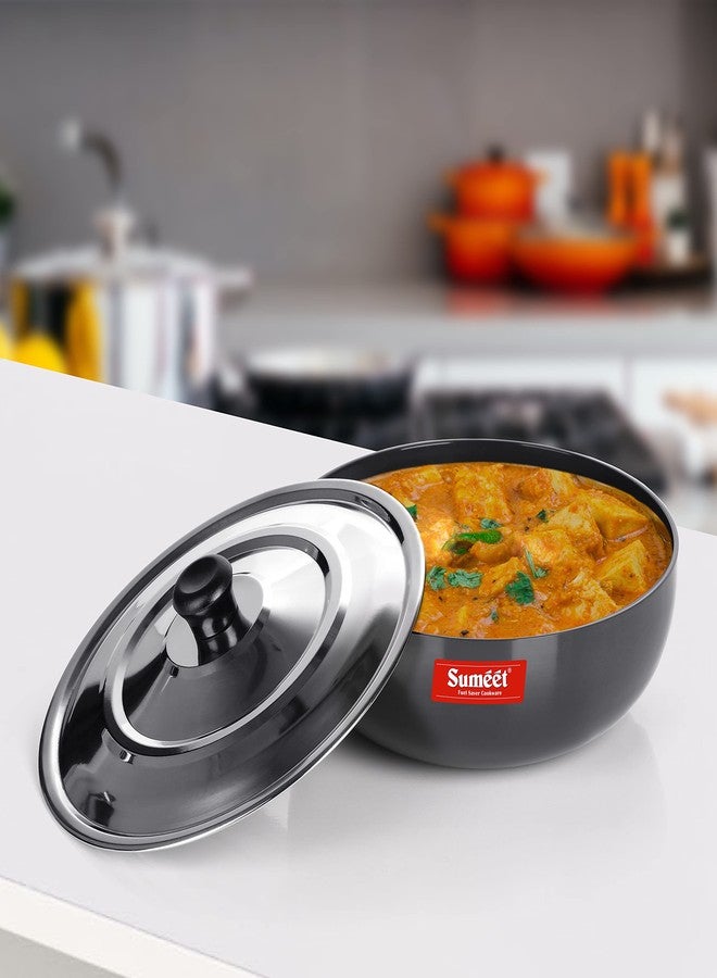 Sumeet 3mm Hard Anodized Deep Tasla with Stainless Steel Lid Size No. - 10 (18.5cm Dia. 1.3L Capacity) - Image 3