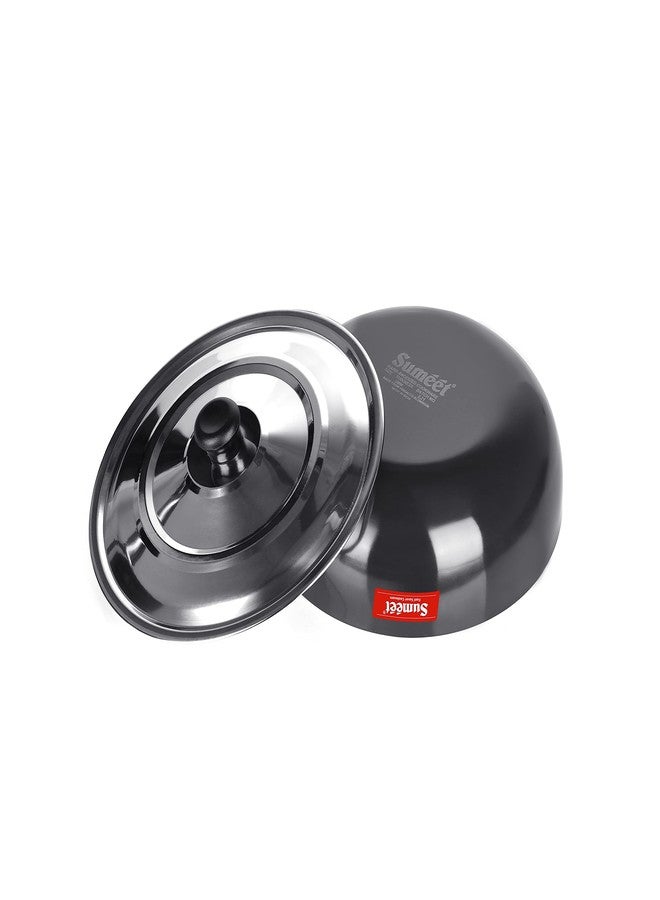 Sumeet 3mm Hard Anodized Deep Tasla with Stainless Steel Lid Size No. - 10 (18.5cm Dia. 1.3L Capacity) - Image 5
