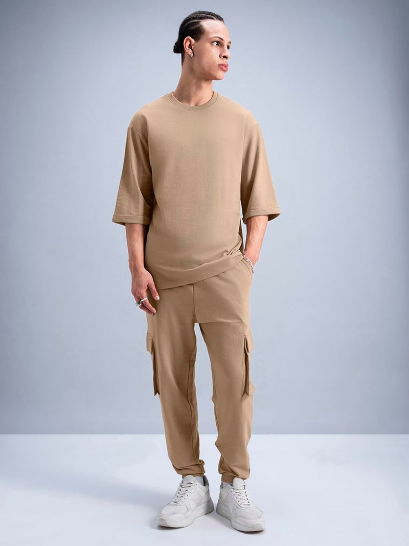 Bewakoof Men's Mid Rise Air 1.0 Solid Oversized Fit Terry Cargo Joggers(Pack of 2)_A4-552880-552891_Black & Brown_XL - Image 2