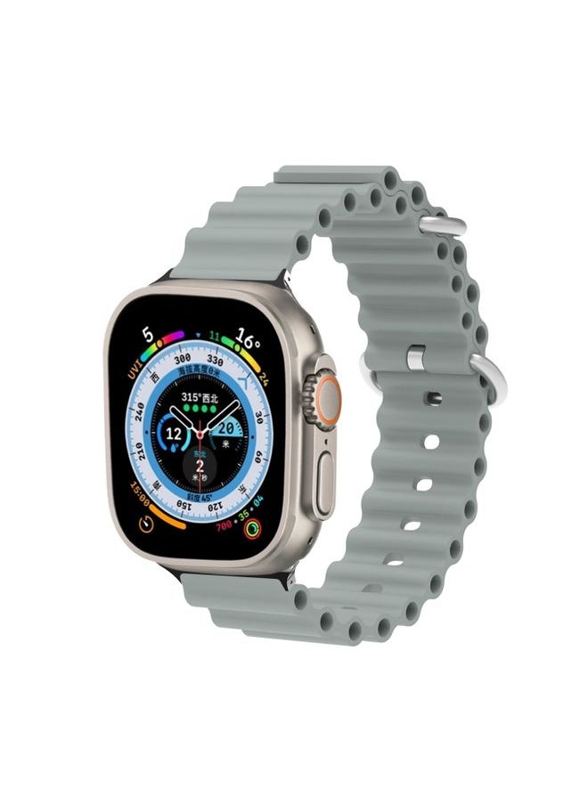 Generic - Replacement Strap Ocean Silicone Metal Head Watch Band For Apple Watch Ultra 49mm&Watch Ultra 2 49mm / Series 9&8&7 45mm / SE 3&SE 2&6&SE&5&4 44mm / 3&2&1 42mm Gray - Image 1
