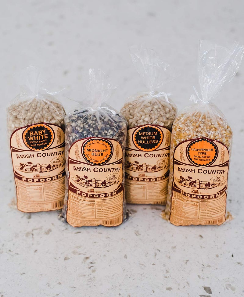 Amish Country Popcorn | 4-1 lb Bags | Variety Pack | 1 lb Baby White -1 lb Medium White - 1 lb Ladyfinger and 1 lb Midnight Blue Popcorn Kernels | Old Fashioned, Non-GMO and Gluten Free (4-1 lb Bags) - Image 2