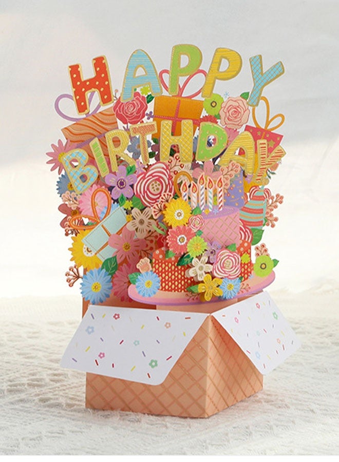 3D Box Colorful Greeting Card with Envelope Happy Birthday Card Pop Up Creative Folding Blessing Card - Image 2