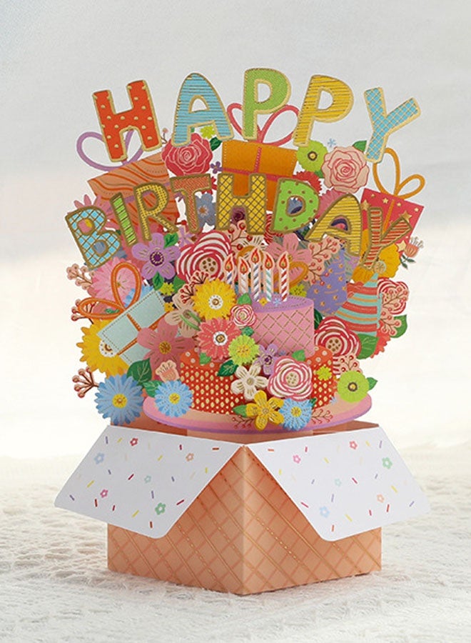 3D Box Colorful Greeting Card with Envelope Happy Birthday Card Pop Up Creative Folding Blessing Card - Image 1