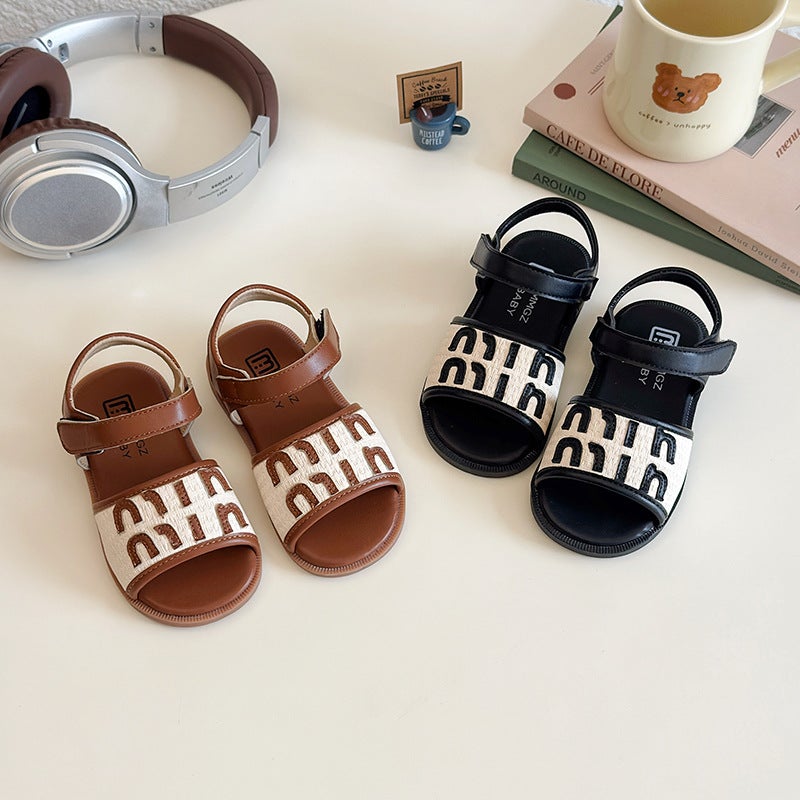Summer Kidsren'S Shoes Korean Style Fashion Letter Baby Beach Shoes Casual Soft Bottom Girls Sandals - Image 2
